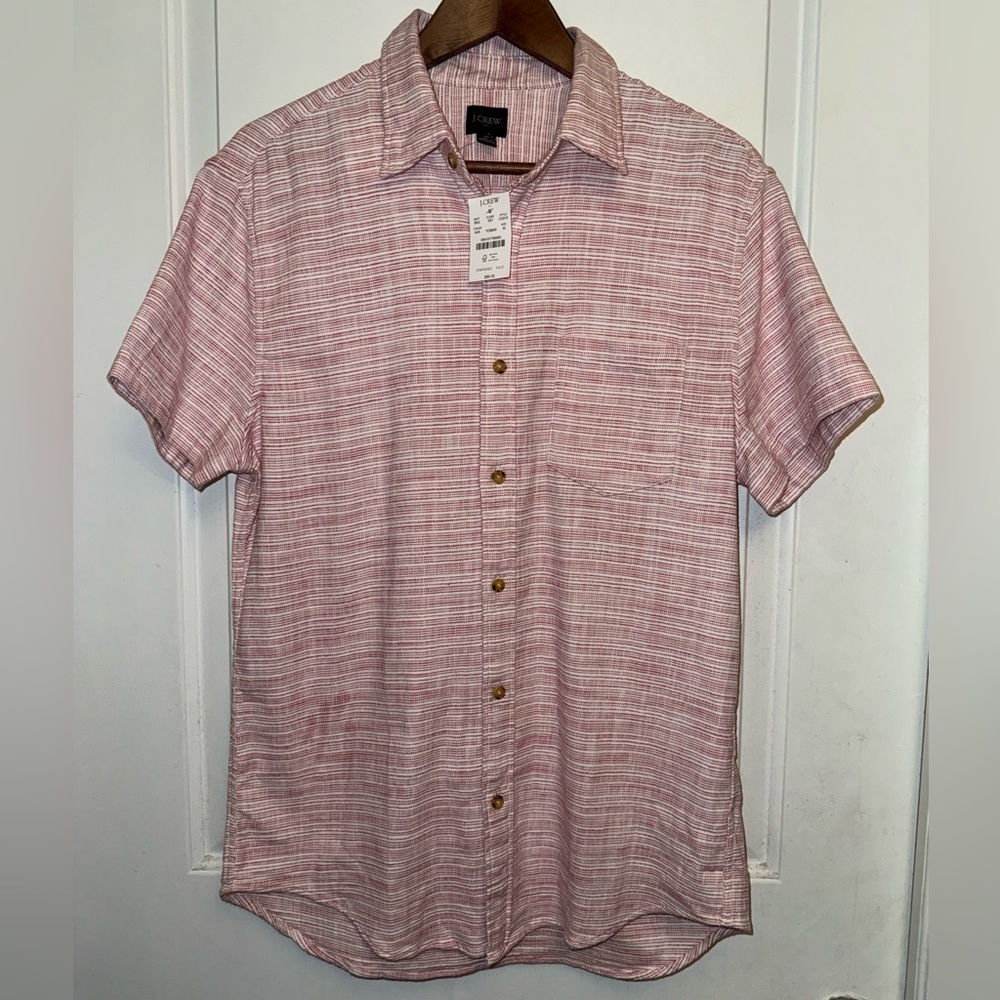 J. Crew NWT Short-Sleeve Slub Dobby Shirt in Distressed Pink Micro-Stripe - Picture 7 of 8